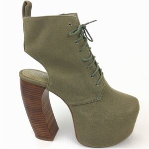 Jeffrey Campbell Alana olive green platform boots 6